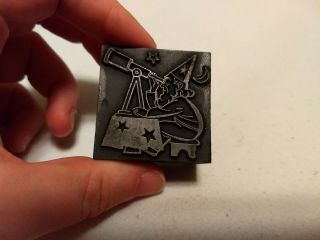 Vintage Letterpress Printing Block Wizard Astrologer Telescope Looking at Stars 2