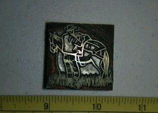 Vintage Letterpress Printing Block Cowboy Man & Horse