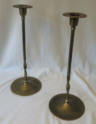Antique Pr ROYCROFT HAND HAMMERED Twisted COPPER CANDLE HOLDERS ARTS & CRAFTS 12
