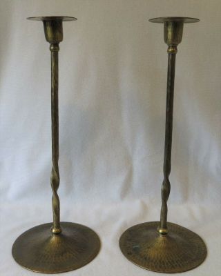 Antique Pr Roycroft Hand Hammered Twisted Copper Candle Holders Arts & Crafts