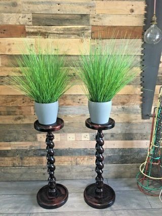 2 Wooden Barley Twist Torchere Pedestal Stand Jardiniere Plant Pot Bust Display