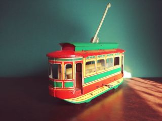 Scarce 1930 ' s OROBR Tin Wind - up Trolley Cable Car Tram 2