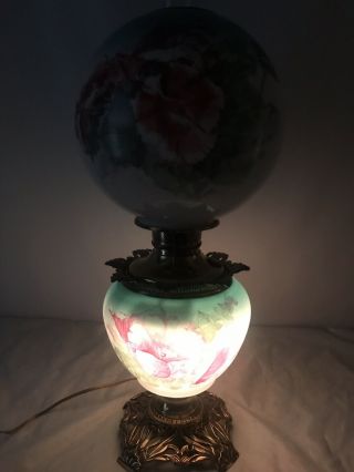 Antique Victorian Banquet Oil Lamp Hand Painted GWTW Gone with the Wind Parlor 10