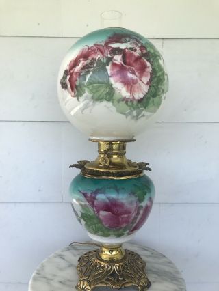 Antique Victorian Banquet Oil Lamp Hand Painted GWTW Gone with the Wind Parlor 12