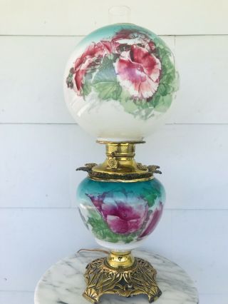 Antique Victorian Banquet Oil Lamp Hand Painted Gwtw Gone With The Wind Parlor