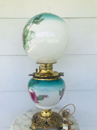 Antique Victorian Banquet Oil Lamp Hand Painted GWTW Gone with the Wind Parlor 2