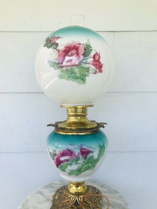 Antique Victorian Banquet Oil Lamp Hand Painted GWTW Gone with the Wind Parlor 3