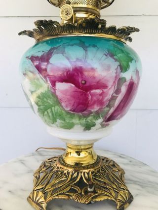 Antique Victorian Banquet Oil Lamp Hand Painted GWTW Gone with the Wind Parlor 5