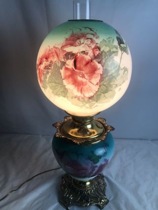 Antique Victorian Banquet Oil Lamp Hand Painted GWTW Gone with the Wind Parlor 9