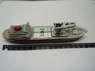 1950 ' s Japan Bandai Tin Battery Op.  Silver Mariner Ship w/Tank.  A, .  NR 12