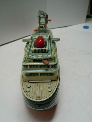 1950 ' s Japan Bandai Tin Battery Op.  Silver Mariner Ship w/Tank.  A, .  NR 7
