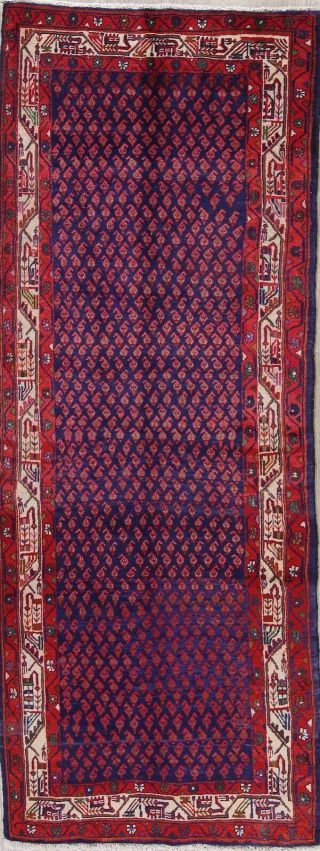 Vintage Navy Blue/red 10 Ft Runner Botemir Persian Oriental Wool Hand - Made 4x10