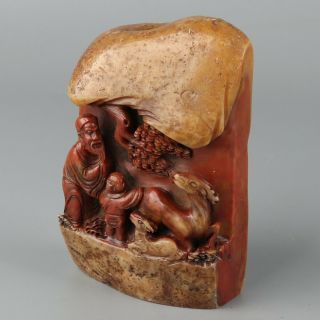 Chinese Exquisite Hand Carved People Animal Carving Shoushan Stone Seal