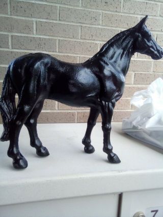 Antique Cast Iron Toy.  Solid Black Horse.  Very Heavy.  12 " Long,  11 " High Ear