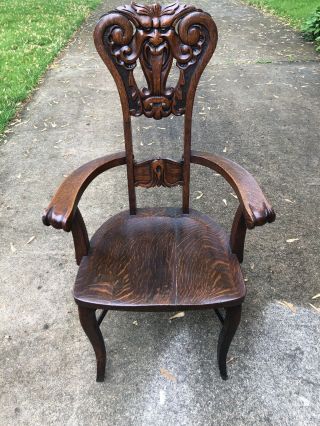 Early 20th Century Green Man Chair - Oak - Made In Michigan