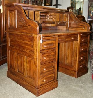 American Stunning Antique S Curve Golden Oak RollTop Paneled Desk C1930 10