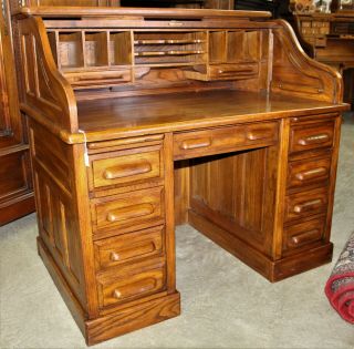 American Stunning Antique S Curve Golden Oak RollTop Paneled Desk C1930 12