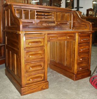 American Stunning Antique S Curve Golden Oak RollTop Paneled Desk C1930 6