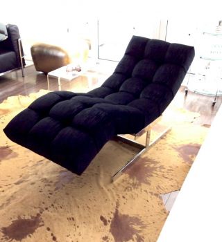 Milo Baughman Wave Chaise Lounge Black Velvet Chrome Mid Century Modern Chair