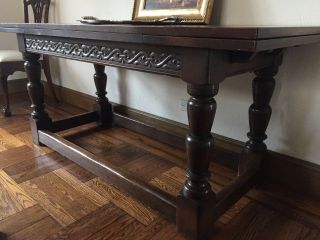 Antique Wood Refectory Buffet Farm Table.  Extending.  Carved Details.  66x27x30.