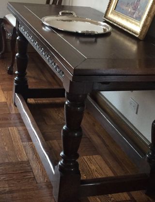 Antique Wood Refectory Buffet Farm Table.  Extending.  Carved Details.  66x27x30. 2