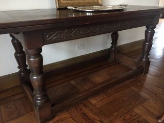 Antique Wood Refectory Buffet Farm Table.  Extending.  Carved Details.  66x27x30. 3
