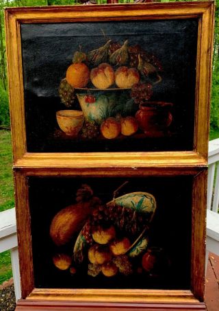 2 - Antique Oil Paintings Bucks County Pa.  Still Life & Hand Painted Gilded Frames