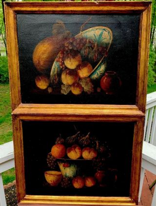 2 - Antique Oil Paintings BUCKS County PA.  STILL LIFE & Hand Painted Gilded Frames 2