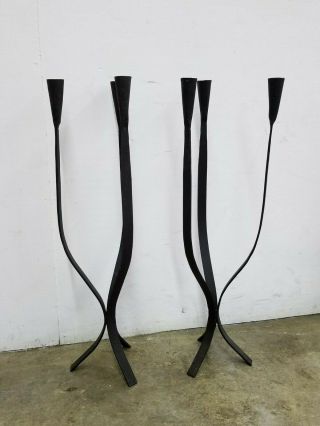 Mid Century Pair Van Keppel Green Wrought Iron Candelabra Triple Candle Holder