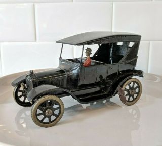 1920 ' s Bing ' s Ford Touring Wind - Up Tin Toy Car w/ Box Germany (10/431) 2