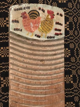 Antique Primitive Folk Art Painted Chickens Hen Wood Washboard Nc Authentic Aafa