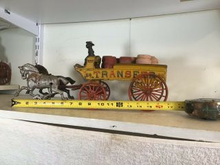 Antique Cast Iron Horse Drawn Hubley Transfer Wagon