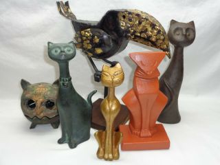 Vtg Cast Iron Cat Sculpture Door Stop art deco mcm danish modern metal art decor 12