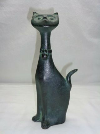 Vtg Cast Iron Cat Sculpture Door Stop art deco mcm danish modern metal art decor 9