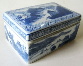 Antique Porcelain (bisquit) Chinese Box Hand Painted Flow Blue Signed