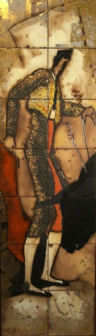 Fran Mid Century Modern Matador Abstract 14 Tile Mosaic Ceramic Wood Wall Panel