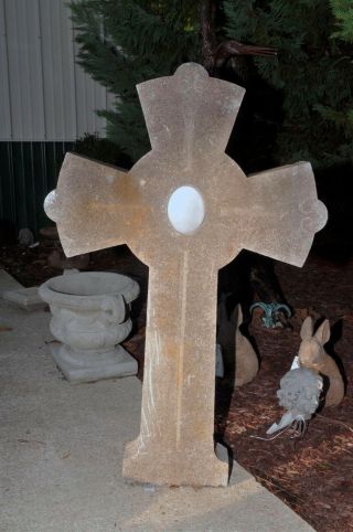 Antique Religious Crucifix Hand Carved Blue Stone Large And Impressive