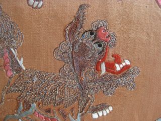 Fine Old Antique Chinese Hand Embroidered Silk Tapestry Panel Embroidery Foo Dog 10