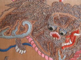 Fine Old Antique Chinese Hand Embroidered Silk Tapestry Panel Embroidery Foo Dog 11
