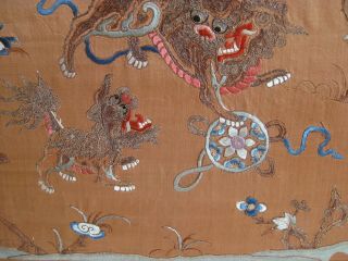 Fine Old Antique Chinese Hand Embroidered Silk Tapestry Panel Embroidery Foo Dog 4