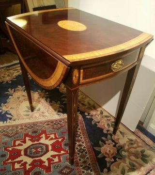 Magnificent Stickley Signed Dropside Table.  Wonderful Inlay And Banded Work.