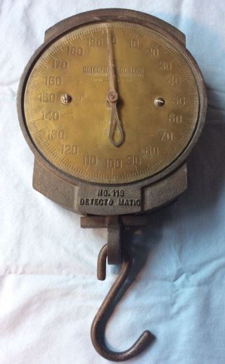 Vintage Detecto 200 Pound Matic Hanging Scale Brass Face