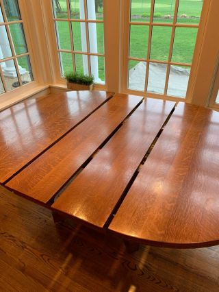 Gustav Stickley style Mission Antigue Oak Dining Roud Kitchen Table Two Leafs 6