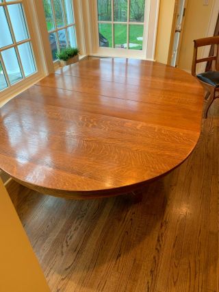 Gustav Stickley style Mission Antigue Oak Dining Roud Kitchen Table Two Leafs 7