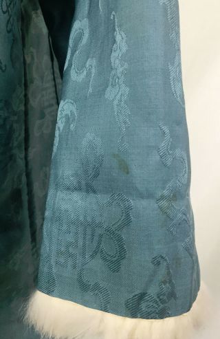 Antique Chinese Robe Coat Fortune Wan Bat Symbol Knot Qing Winter Fur Brocade 8