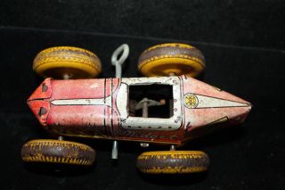 Vintage Tin Marx 7 Midget Wind Up Toy Racer Red Yellow 