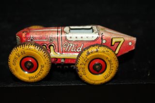 Vintage Tin Marx 7 Midget Wind Up Toy Racer Red Yellow 