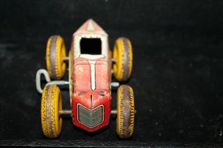 Vintage Tin Marx 7 Midget Wind Up Toy Racer Red Yellow 