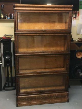 Macey Sectional Bookcase Quartered Oak Golden 4 Shelves,  Base,  & Cap