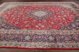 10x13 Antique Floral Traditional Area Rug Red Oriental Hand - Knotted Wool Carpet